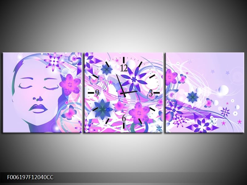 Klok schilderij Abstract | Roze, Paars, Wit | 120x40cm 3Luik