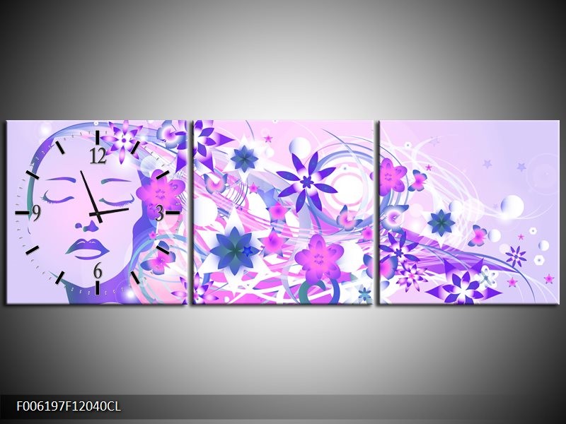 Klok schilderij Abstract | Roze, Paars, Wit | 120x40cm 3Luik