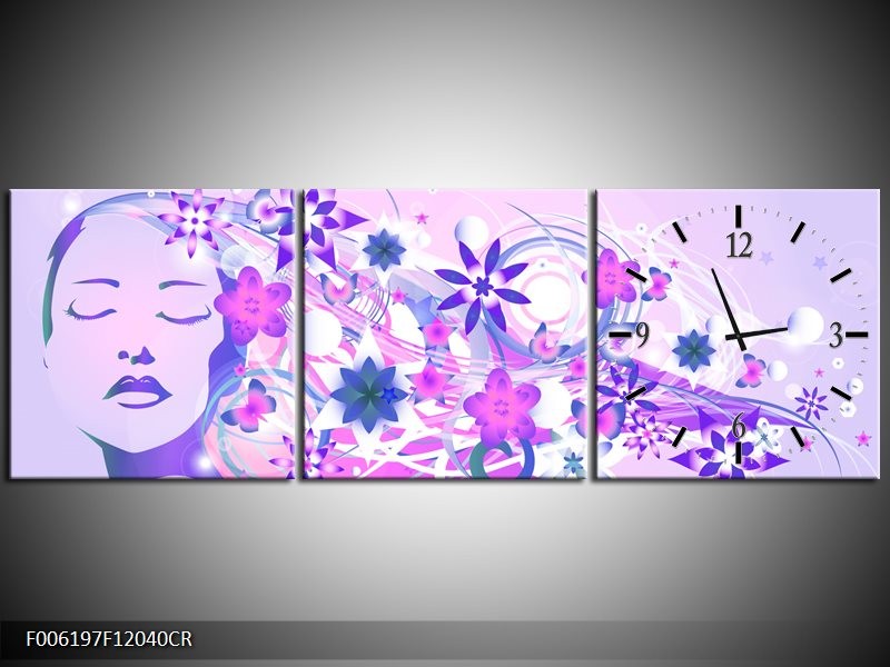 Klok schilderij Abstract | Roze, Paars, Wit | 120x40cm 3Luik