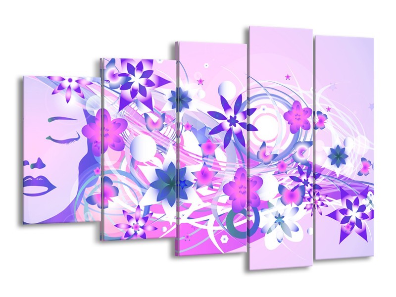 Canvas schilderij Abstract | Roze, Paars, Wit | 150x100cm 5Luik