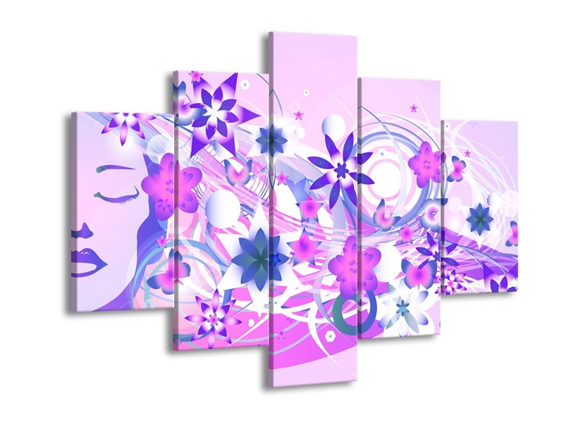 Canvas schilderij Abstract | Roze, Paars, Wit | 150x105cm 5Luik