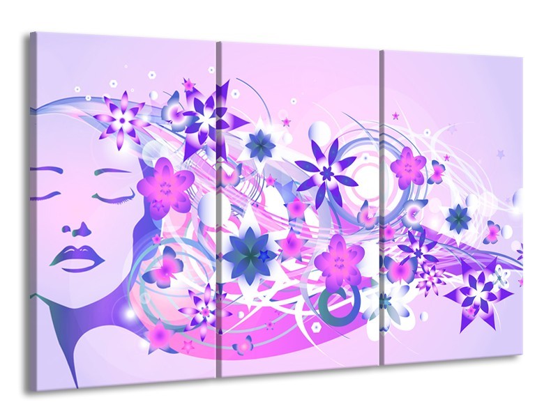 Canvas schilderij Abstract | Roze, Paars, Wit | 165x100cm 3Luik