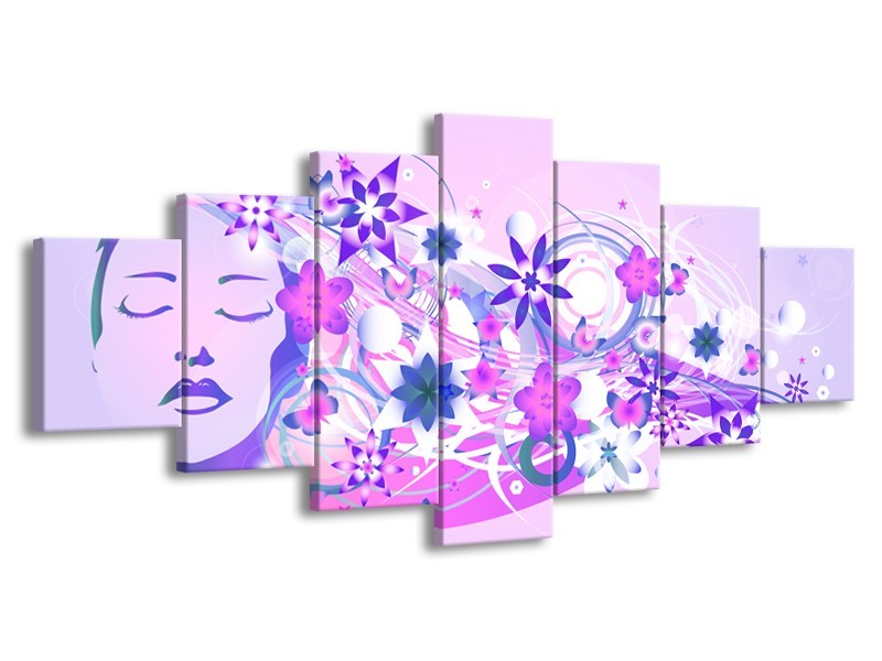Canvas schilderij Abstract | Roze, Paars, Wit | 210x100cm 7Luik