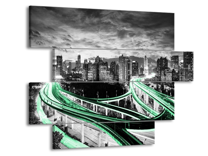 Glas schilderij Wolkenkrabber | Groen, Grijs | 115x85cm 4Luik