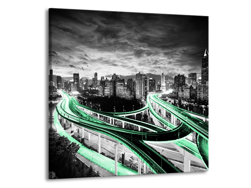 Glas schilderij Wolkenkrabber | Groen, Grijs | 50x50cm 1Luik