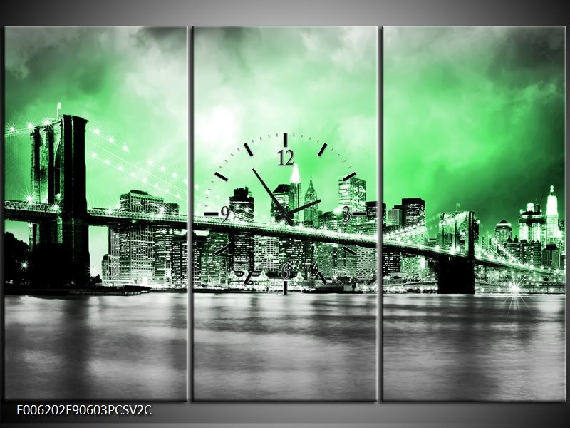 Klok schilderij Brug | Grijs, Groen | 90x60cm 3Luik