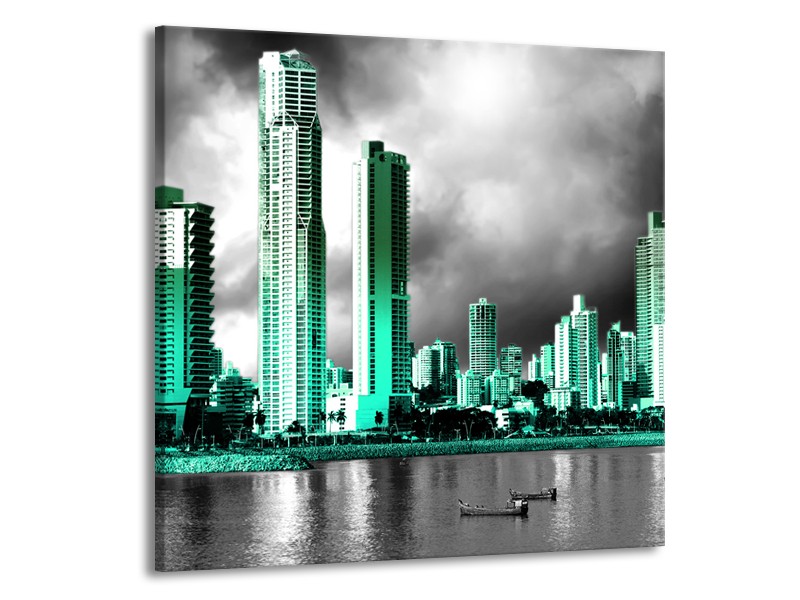 Glas schilderij Wolkenkrabber | Grijs, Groen | 50x50cm 1Luik
