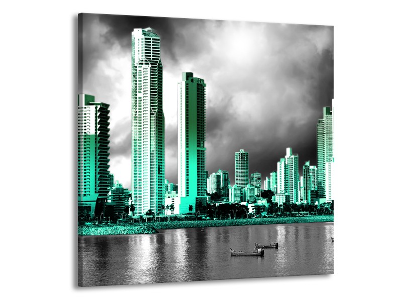 Canvas schilderij Wolkenkrabber | Grijs, Groen | 70x70cm 1Luik