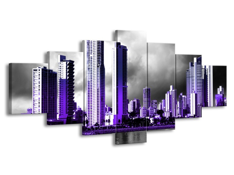 Glas schilderij Wolkenkrabber | Paars, Grijs | 210x100cm 7Luik