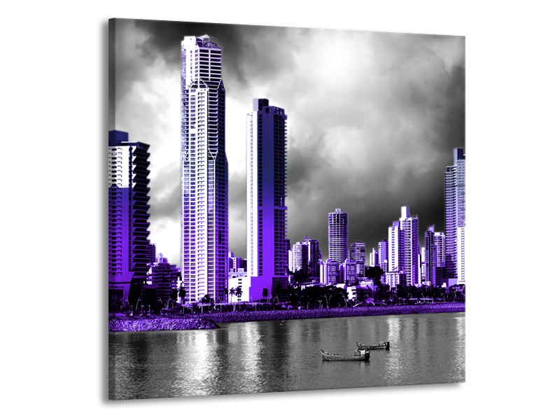 Glas schilderij Wolkenkrabber | Paars, Grijs | 50x50cm 1Luik
