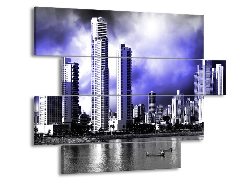 Glas schilderij Wolkenkrabber | Blauw, Grijs | 115x85cm 4Luik