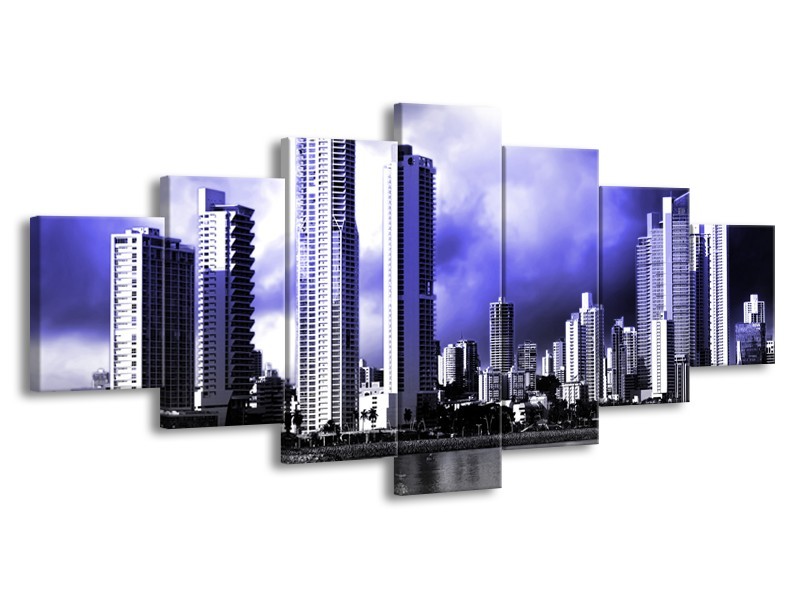 Glas schilderij Wolkenkrabber | Blauw, Grijs | 210x100cm 7Luik