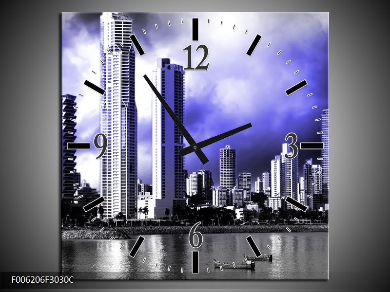 Klok schilderij Wolkenkrabber | Blauw, Grijs | 30x30cm 1Luik