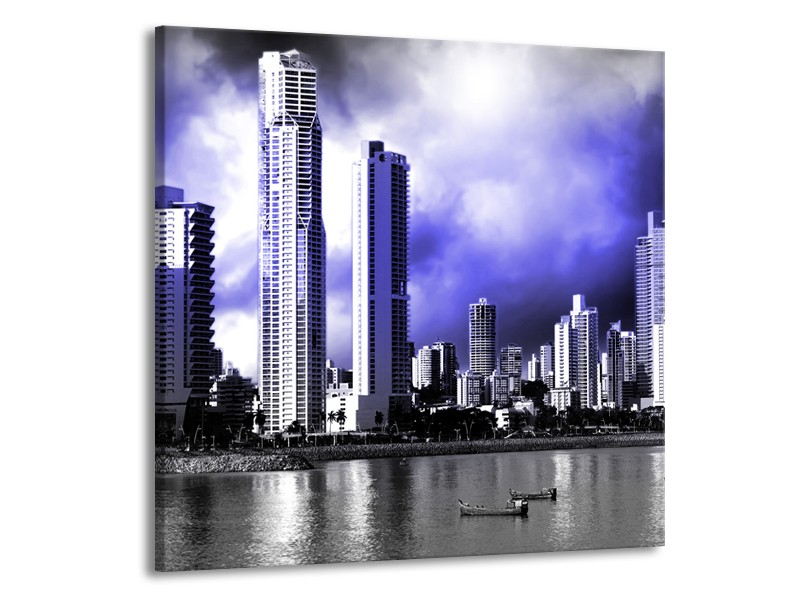 Glas schilderij Wolkenkrabber | Blauw, Grijs | 50x50cm 1Luik