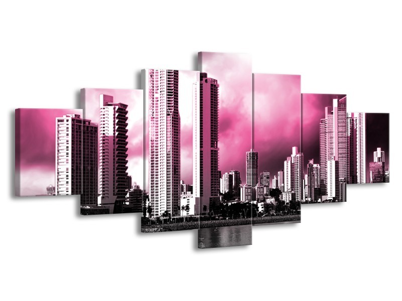 Glas schilderij Wolkenkrabber | Roze, Grijs | 210x100cm 7Luik