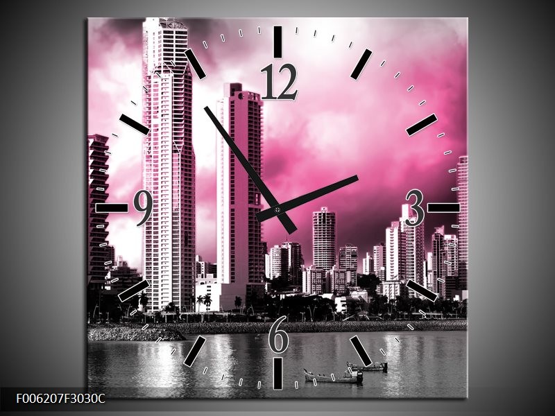 Klok schilderij Wolkenkrabber | Roze, Grijs | 30x30cm 1Luik