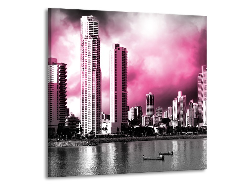 Glas schilderij Wolkenkrabber | Roze, Grijs | 50x50cm 1Luik