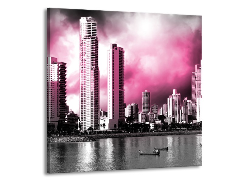 Canvas schilderij Wolkenkrabber | Roze, Grijs | 70x70cm 1Luik