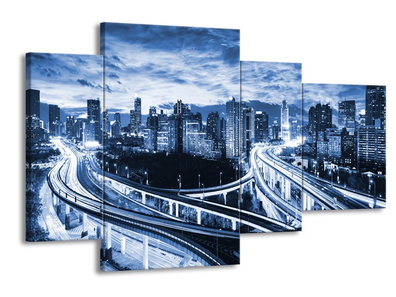 Glas schilderij Wolkenkrabber | Blauw, Groen, Grijs | 120x75cm 4Luik