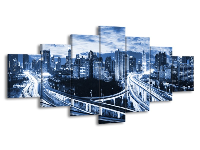 Glas schilderij Wolkenkrabber | Blauw, Groen, Grijs | 210x100cm 7Luik