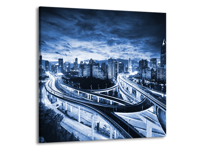 Glas schilderij Wolkenkrabber | Blauw, Groen, Grijs | 50x50cm 1Luik