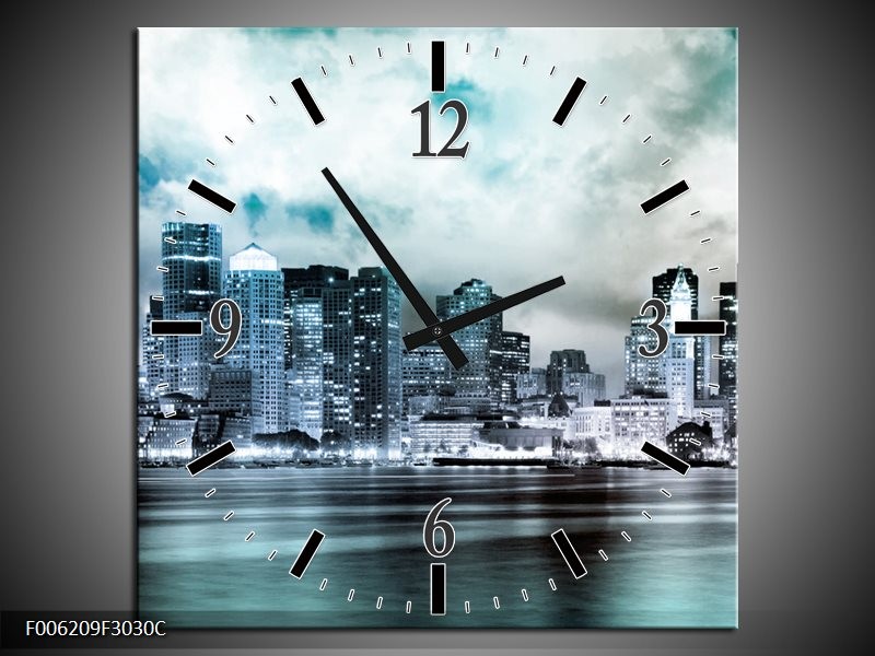 Klok schilderij Wolkenkrabber | Groen, Blauw | 30x30cm 1Luik