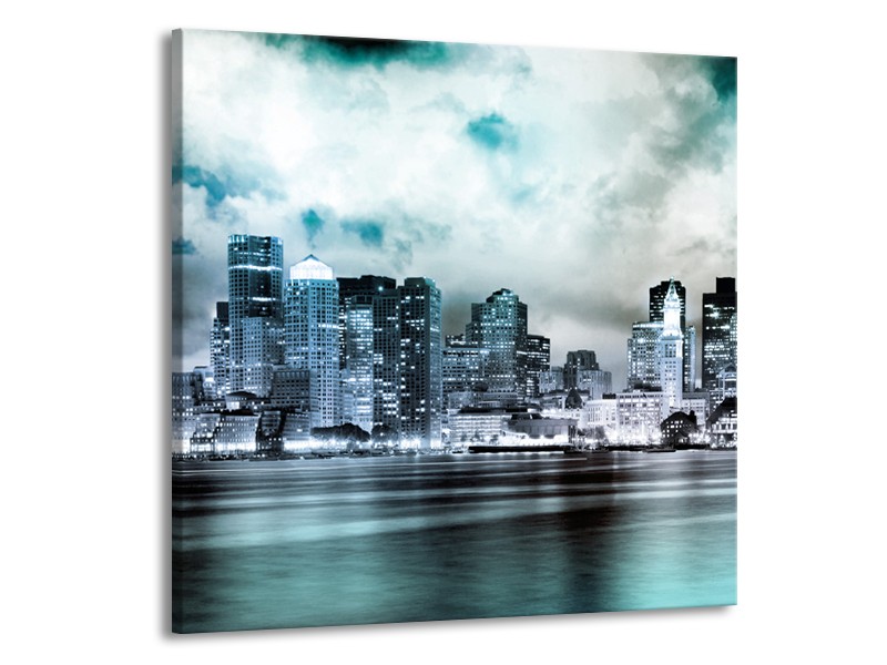 Glas schilderij Wolkenkrabber | Groen, Blauw | 50x50cm 1Luik