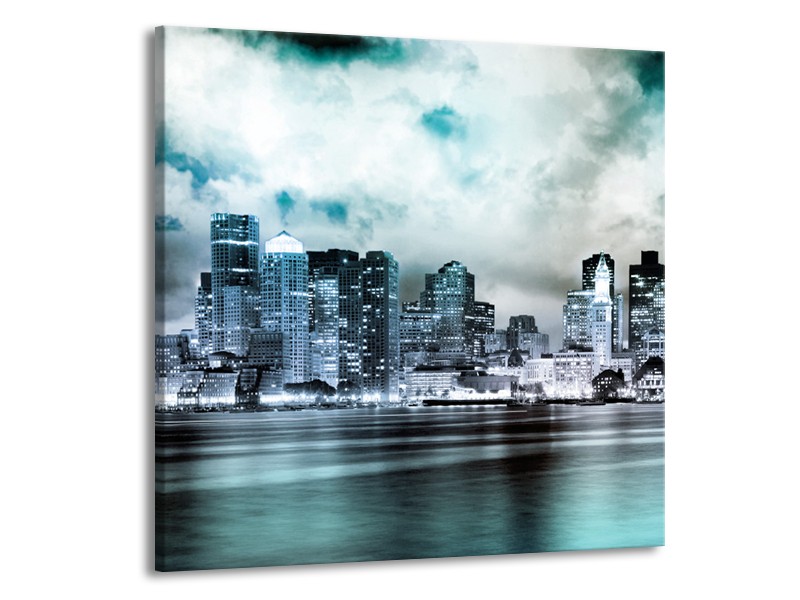 Canvas schilderij Wolkenkrabber | Groen, Blauw | 70x70cm 1Luik