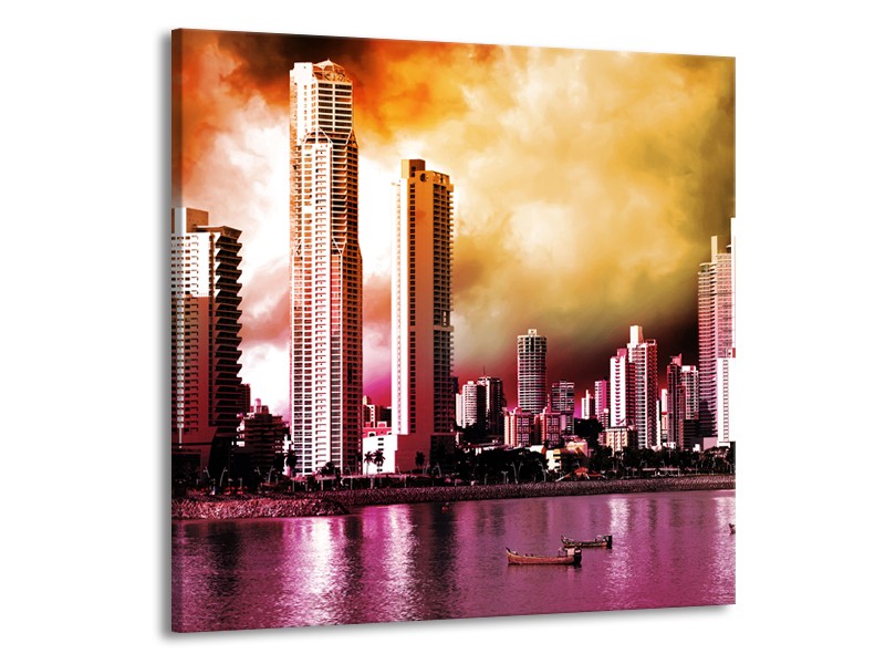 Canvas schilderij Wolkenkrabber | Paars, Bruin, Roze | 70x70cm 1Luik