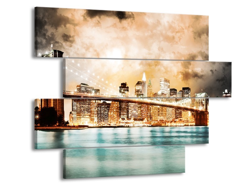 Glas schilderij Brug | Groen, Blauw, Bruin | 115x85cm 4Luik