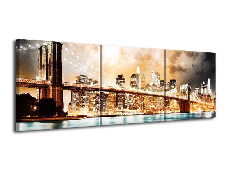 Glas schilderij Brug | Groen, Blauw, Bruin | 120x40cm 3Luik