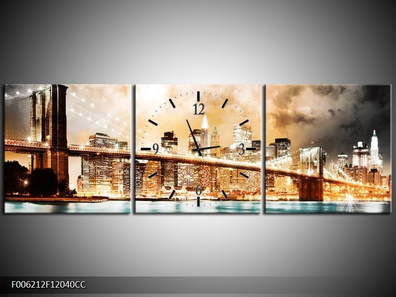 Klok schilderij Brug | Groen, Blauw, Bruin | 120x40cm 3Luik