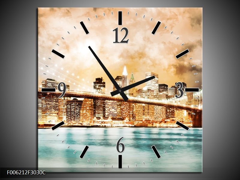 Klok schilderij Brug | Groen, Blauw, Bruin | 30x30cm 1Luik