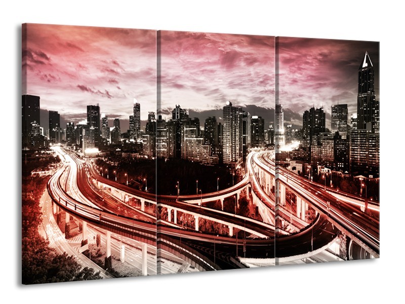 Glas schilderij Wolkenkrabber | Rood, Roze, Grijs | 165x100cm 3Luik