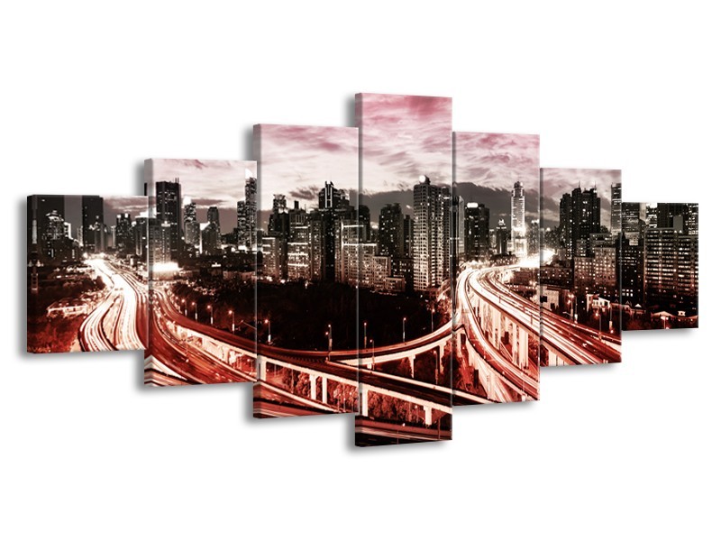Glas schilderij Wolkenkrabber | Rood, Roze, Grijs | 210x100cm 7Luik