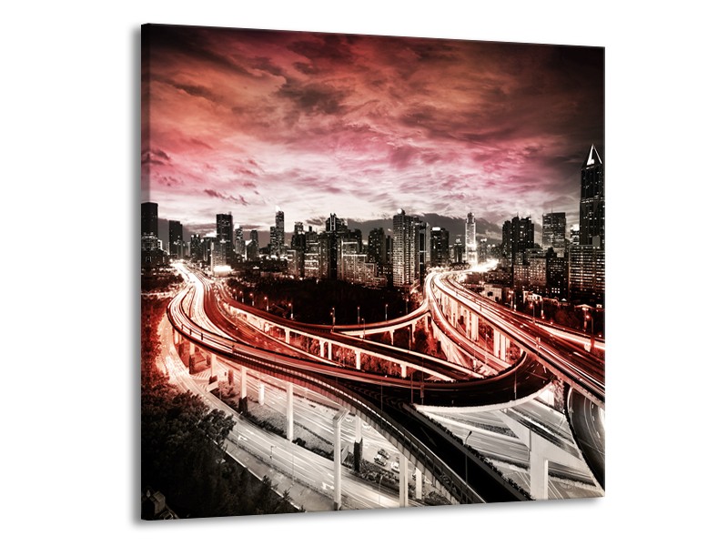 Canvas schilderij Wolkenkrabber | Rood, Roze, Grijs | 70x70cm 1Luik