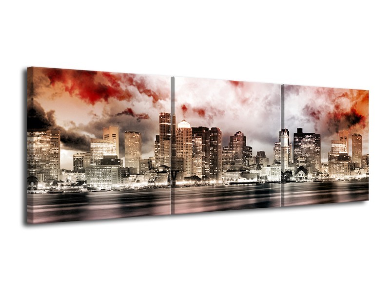 Glas schilderij Wolkenkrabber | Grijs, Rood, Bruin | 120x40cm 3Luik