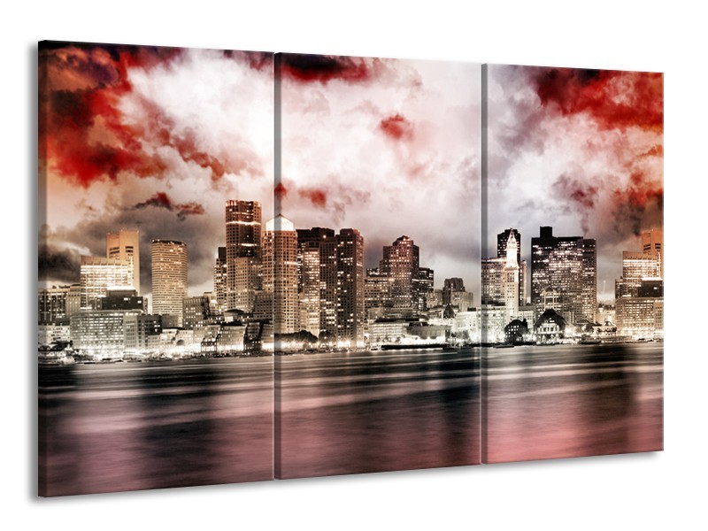 Glas schilderij Wolkenkrabber | Grijs, Rood, Bruin | 165x100cm 3Luik