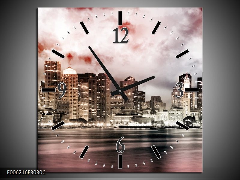 Klok schilderij Wolkenkrabber | Grijs, Rood, Bruin | 30x30cm 1Luik
