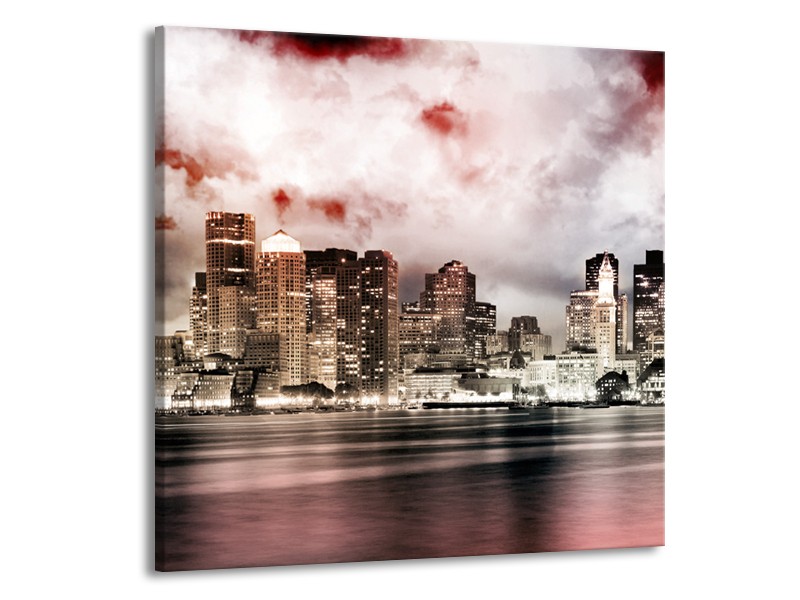 Glas schilderij Wolkenkrabber | Grijs, Rood, Bruin | 50x50cm 1Luik