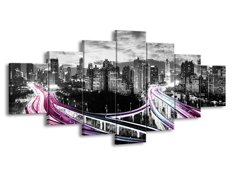 Glas schilderij Wolkenkrabber | Paars, Roze, Grijs | 210x100cm 7Luik