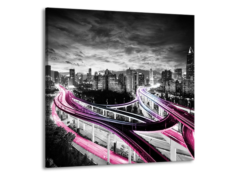 Canvas schilderij Wolkenkrabber | Paars, Roze, Grijs | 70x70cm 1Luik