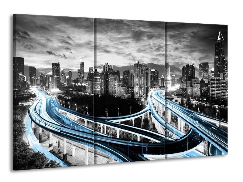 Glas schilderij Wolkenkrabber | Blauw, Grijs | 165x100cm 3Luik