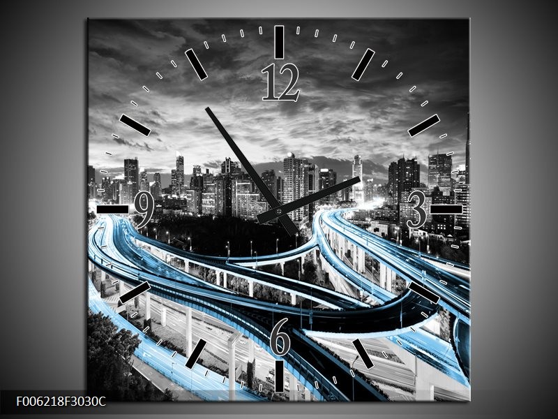 Klok schilderij Wolkenkrabber | Blauw, Grijs | 30x30cm 1Luik