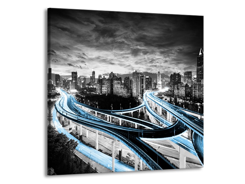 Glas schilderij Wolkenkrabber | Blauw, Grijs | 50x50cm 1Luik