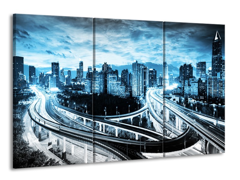 Glas schilderij Wolkenkrabber | Blauw, Grijs | 165x100cm 3Luik