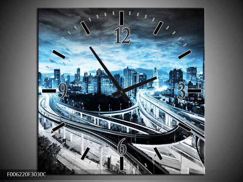 Klok schilderij Wolkenkrabber | Blauw, Grijs | 30x30cm 1Luik