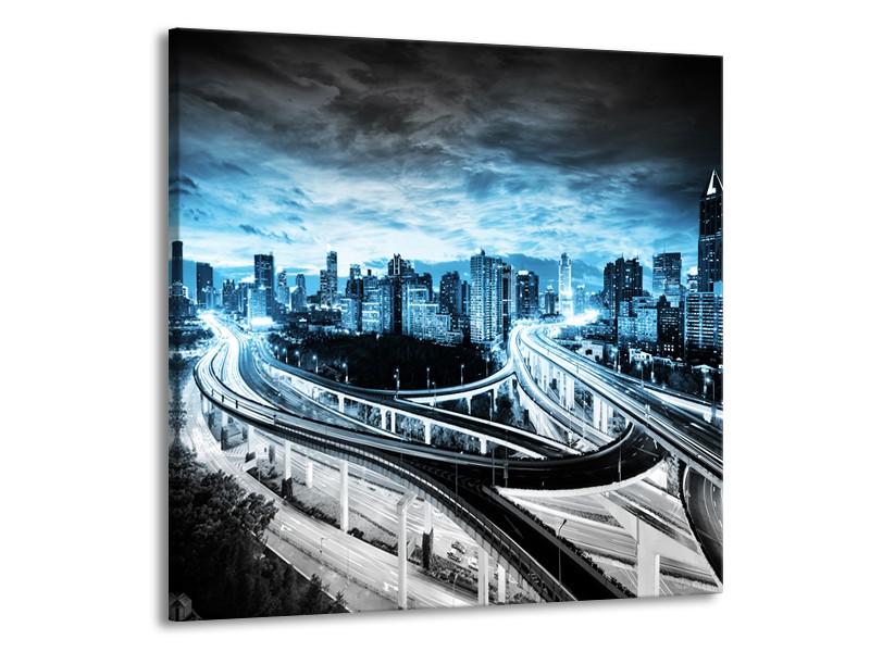 Glas schilderij Wolkenkrabber | Blauw, Grijs | 50x50cm 1Luik