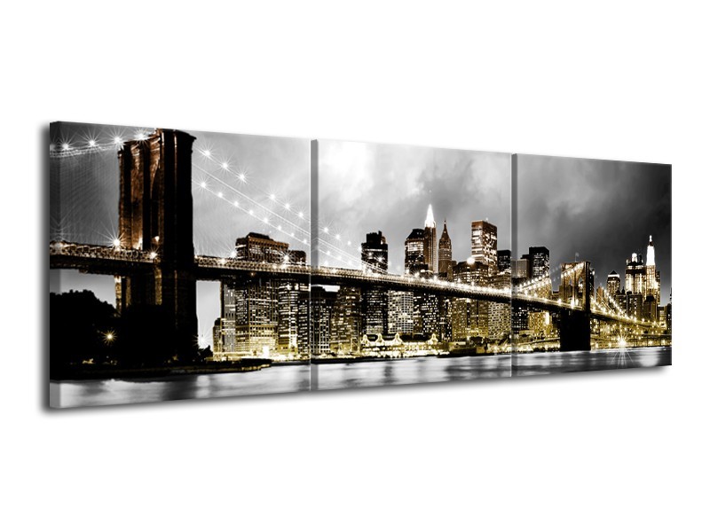 Glas schilderij Brug | Geel, Grijs | 120x40cm 3Luik