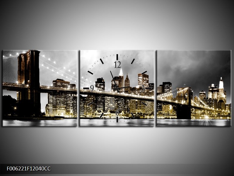 Klok schilderij Brug | Geel, Grijs | 120x40cm 3Luik